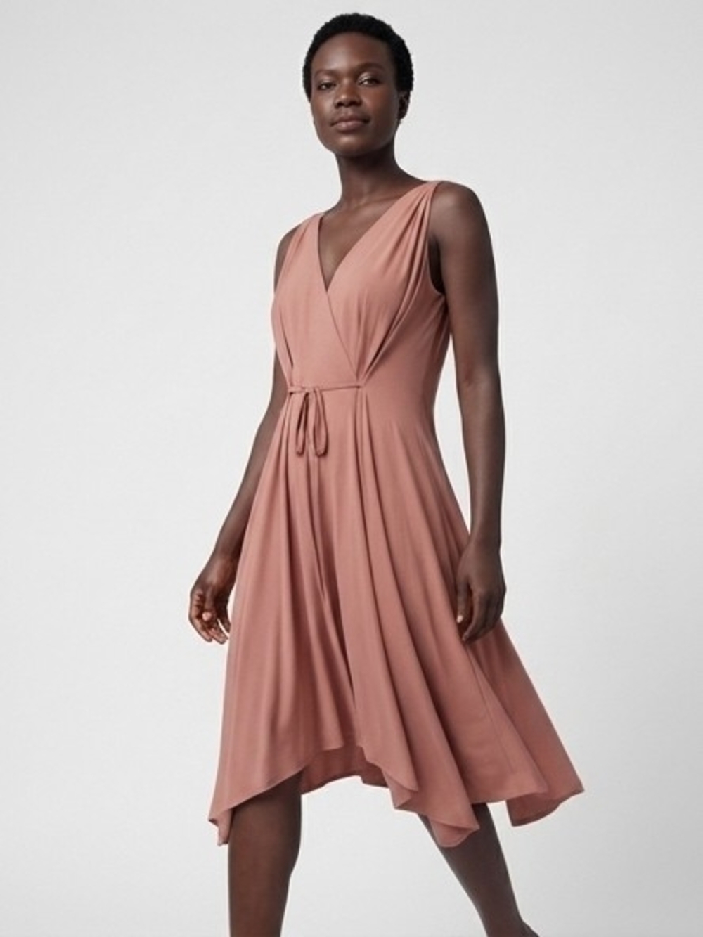 NWT Sleeveless Asymmetic Tie Front Wrap Dress in Salmon Misses Small
